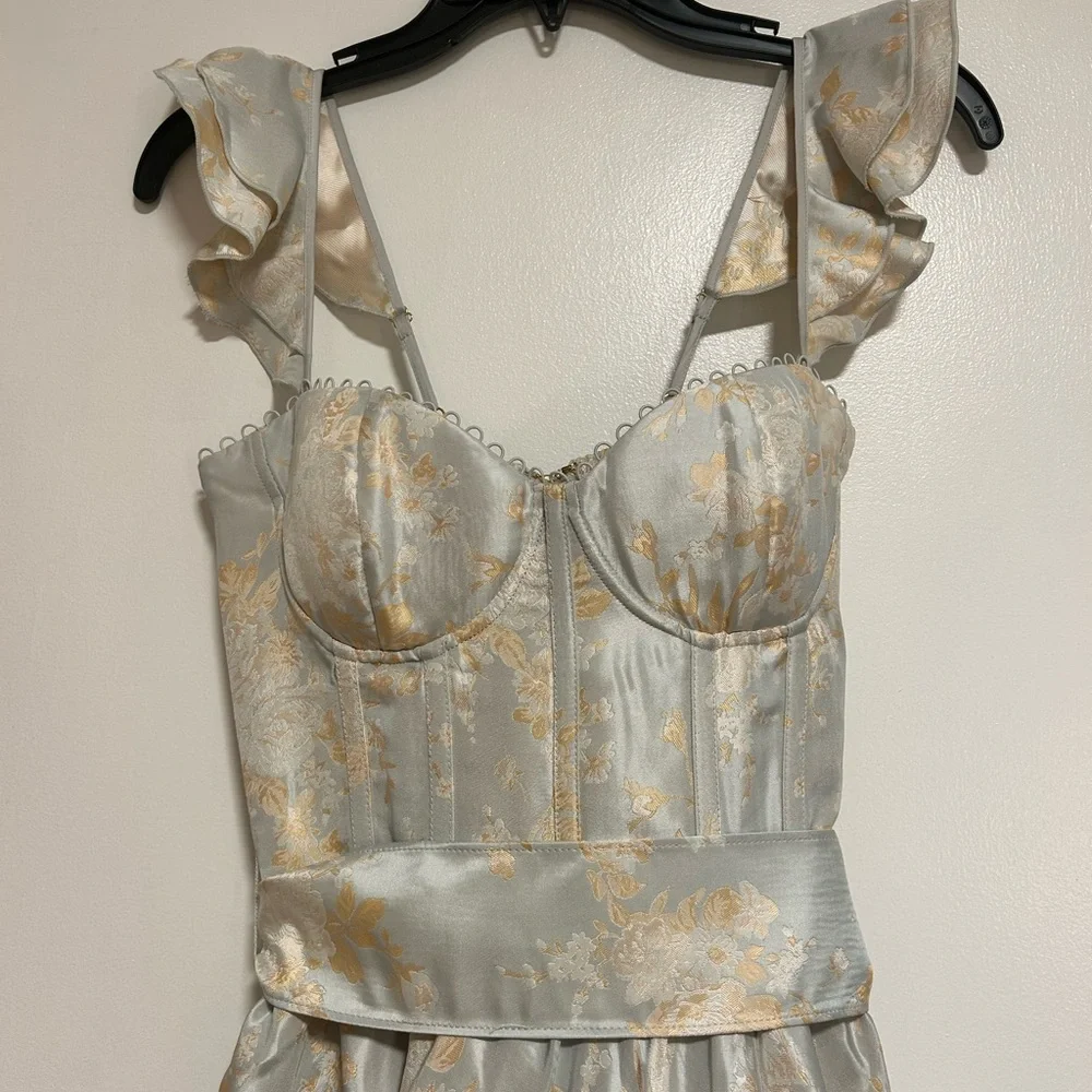 V. Chapman Blue and Gold Floral Midi Dress - Picture 3 of 4